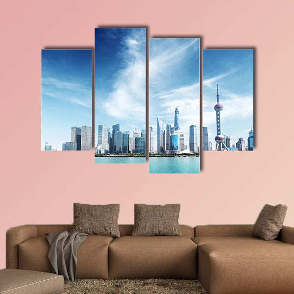 Shanghai skyline and sunny day multi panel canvas wall art