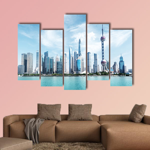 Shanghai skyline and sunny day Multi panel canvas wall art