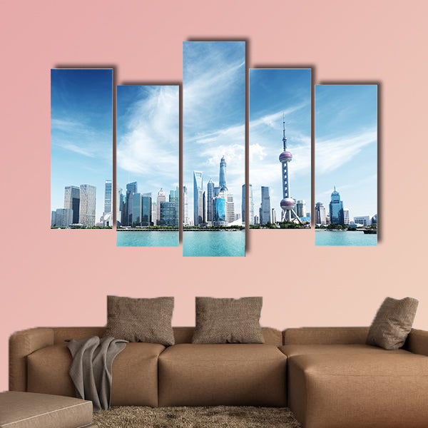 Shanghai skyline and sunny day multi panel canvas wall art