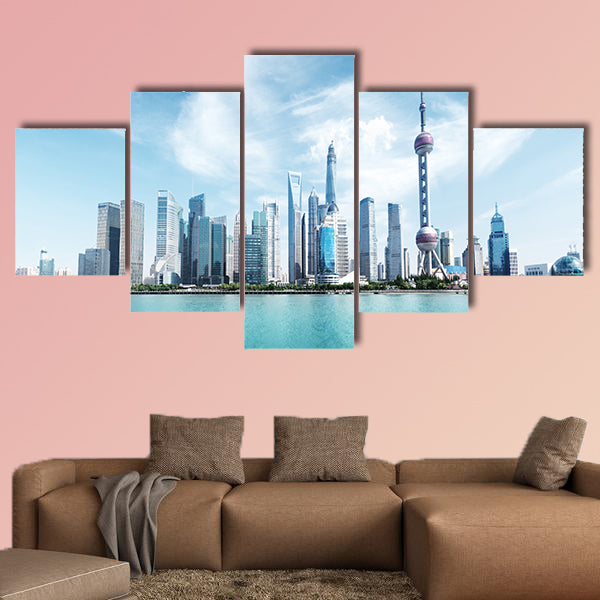 Shanghai skyline and sunny day Multi panel canvas wall art