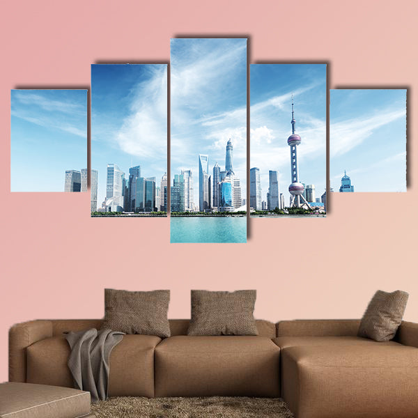 Shanghai skyline and sunny day multi panel canvas wall art