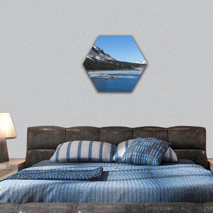 Landscape of a frozen lake in Yosemite National Park hexagonal canvas wall art