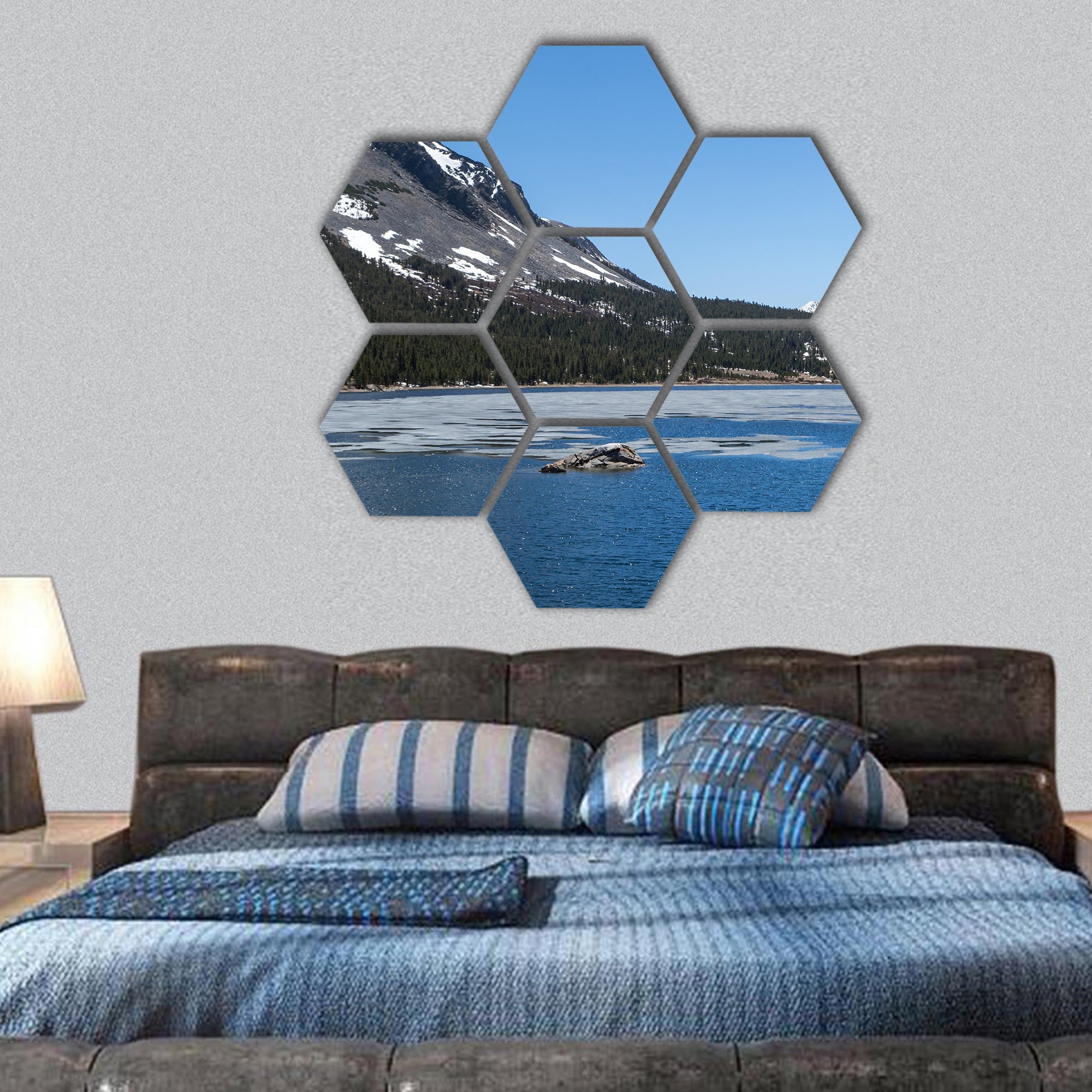 Landscape of a frozen lake in Yosemite National Park hexagonal canvas wall art