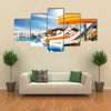 Colorful Aqua park Constructions in Swimming-pool Multi panel Canvas Wall Art