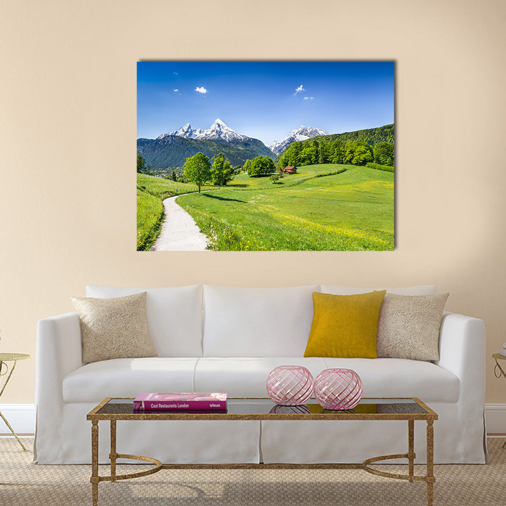 Idyllic summer landscape in the Alps multi panel canvas wall art