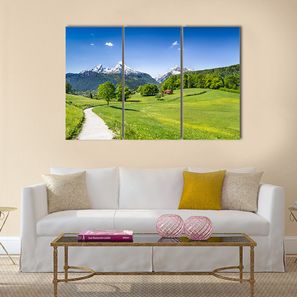 Idyllic summer landscape in the Alps multi panel canvas wall art