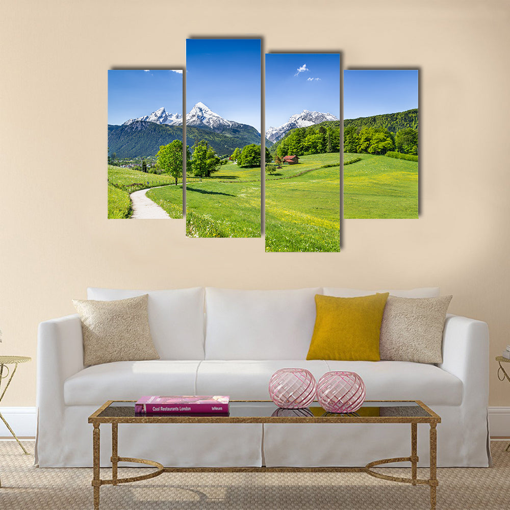 Idyllic summer landscape in the Alps multi panel canvas wall art