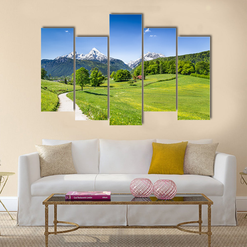 Idyllic summer landscape in the Alps multi panel canvas wall art