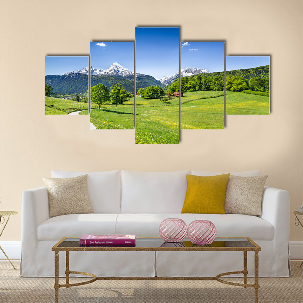 Idyllic summer landscape in the Alps multi panel canvas wall art