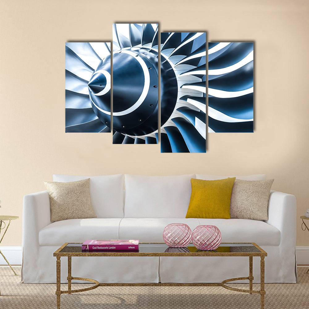 Blue tone jet engine blades closeup multi panel canvas wall art