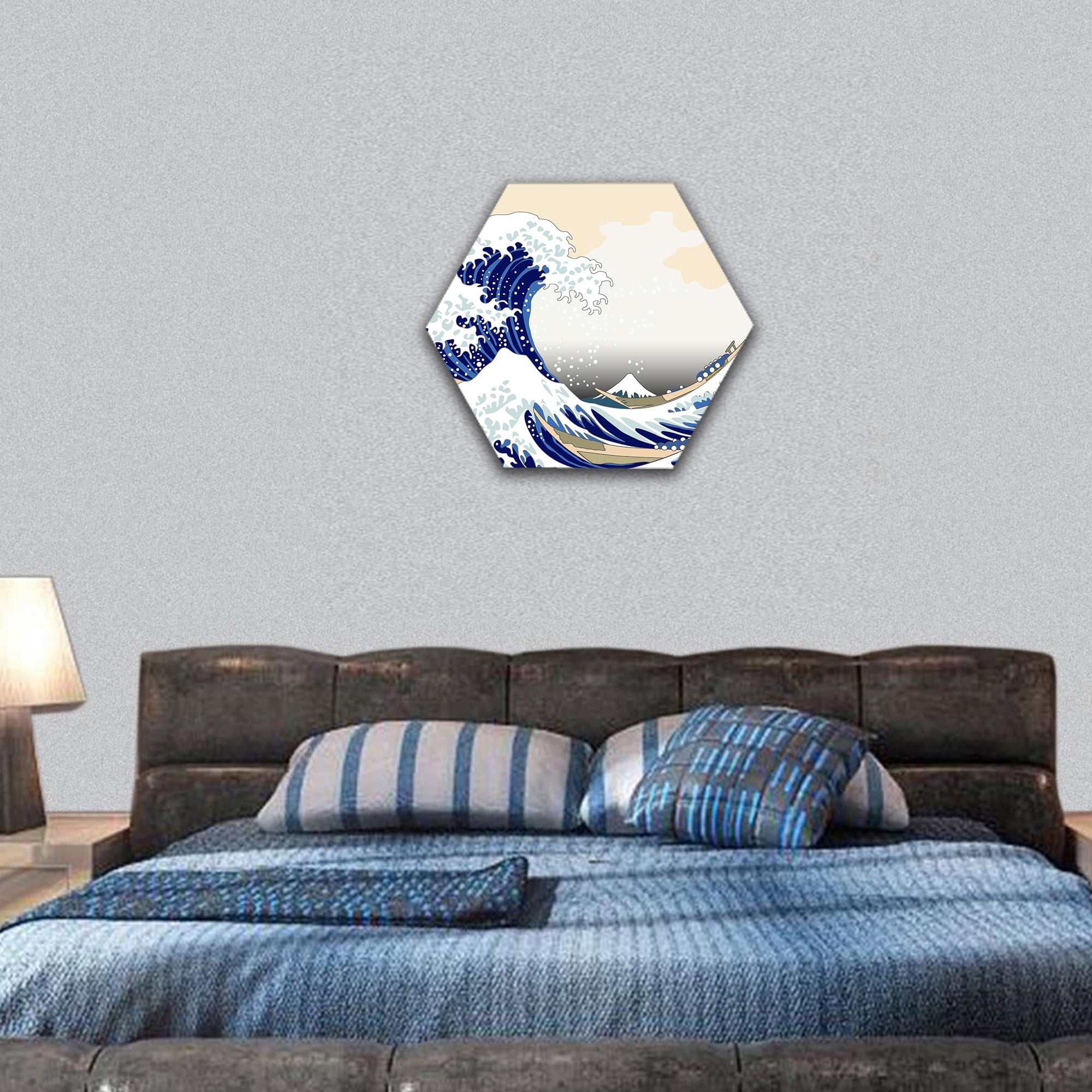 Hokusai wave hexagonal canvas wall art