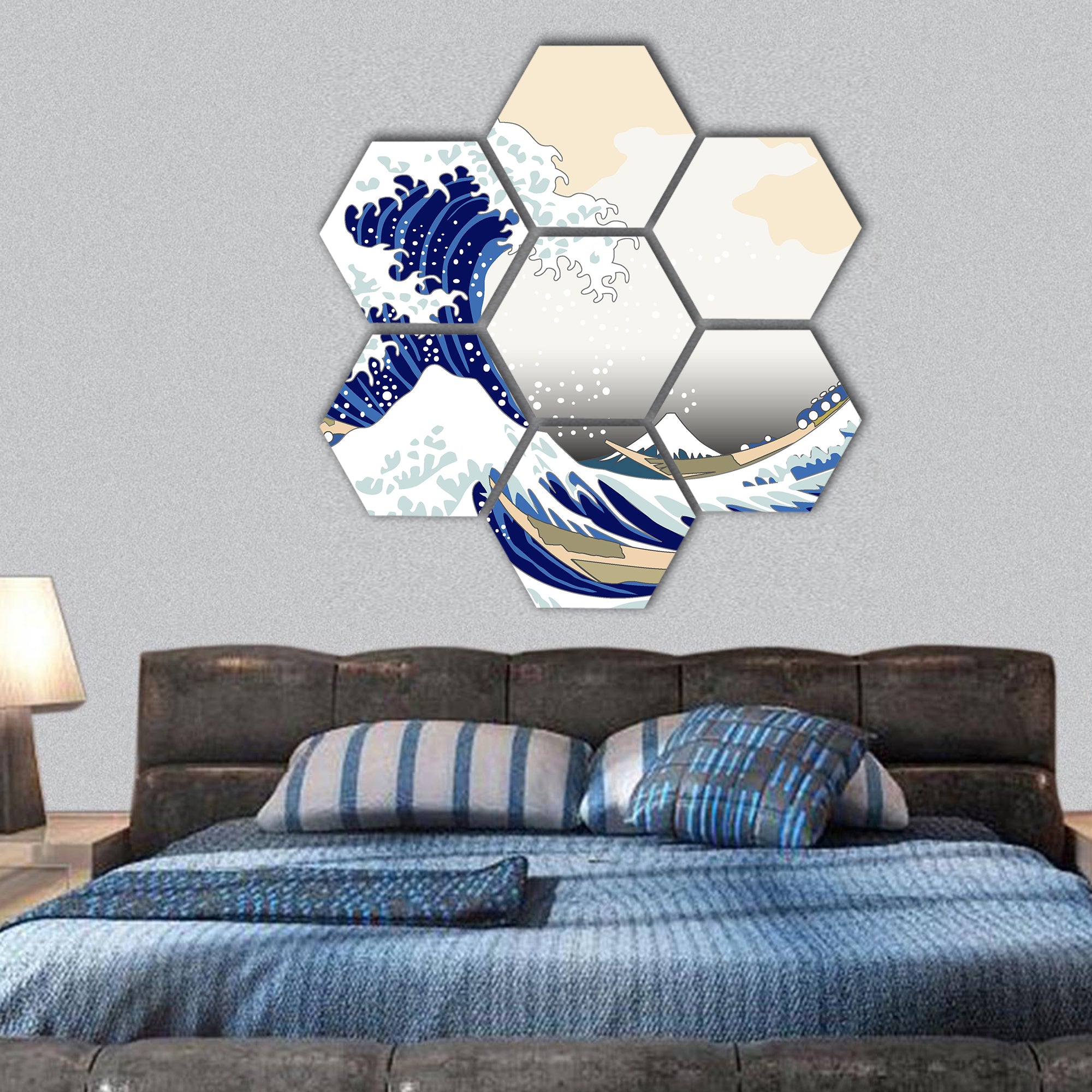 Hokusai wave hexagonal canvas wall art