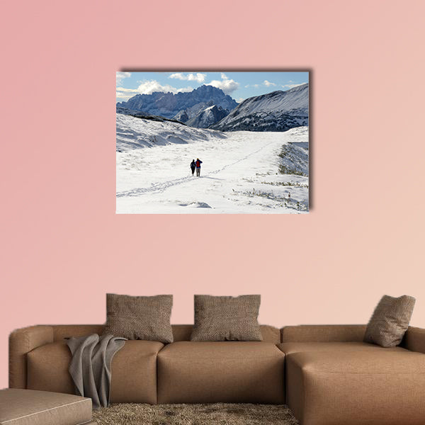 View of beautiful landscape of Dolomites covered with first snow wall art