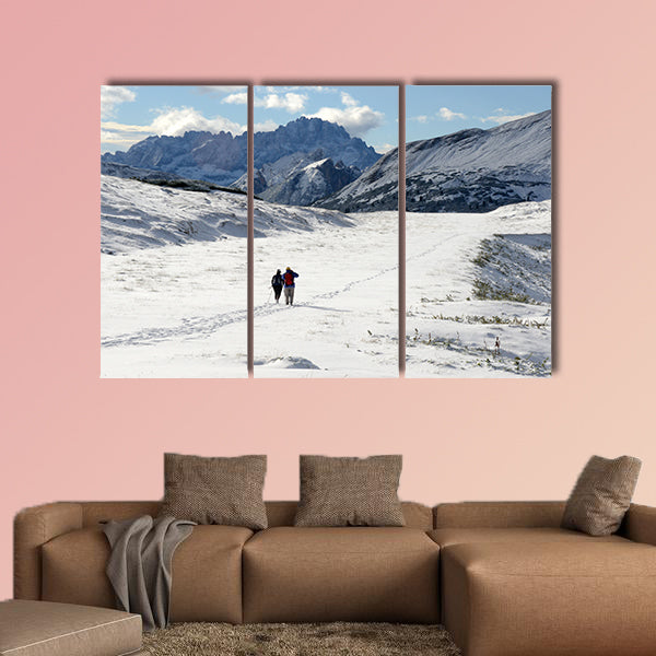View of beautiful landscape of Dolomites covered with first snow wall art