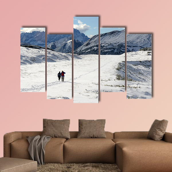 View of beautiful landscape of Dolomites covered with first snow wall art