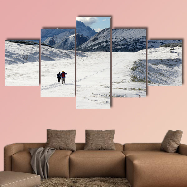 View of beautiful landscape of Dolomites covered with first snow wall art