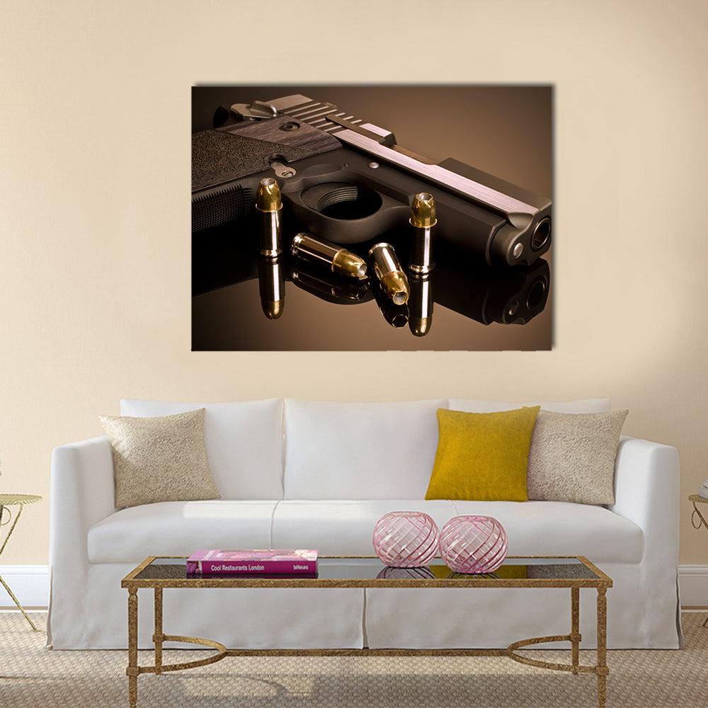 Handgun and Hollow Points . multi panel canvas wall art