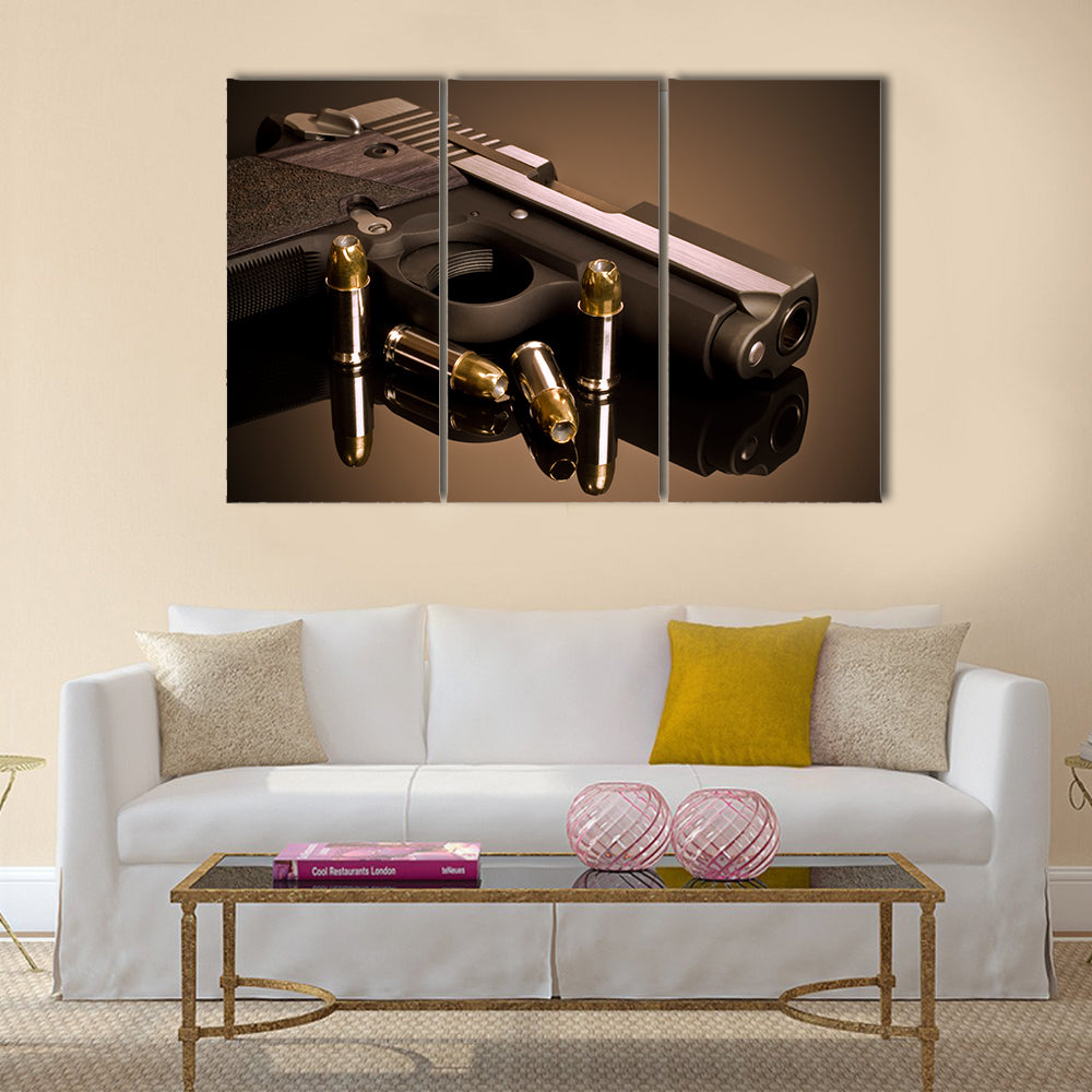 Handgun and Hollow Points . multi panel canvas wall art