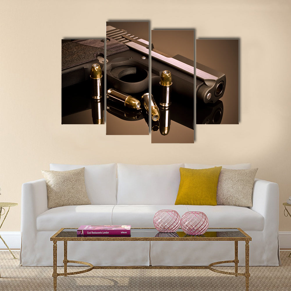 Handgun and Hollow Points . multi panel canvas wall art