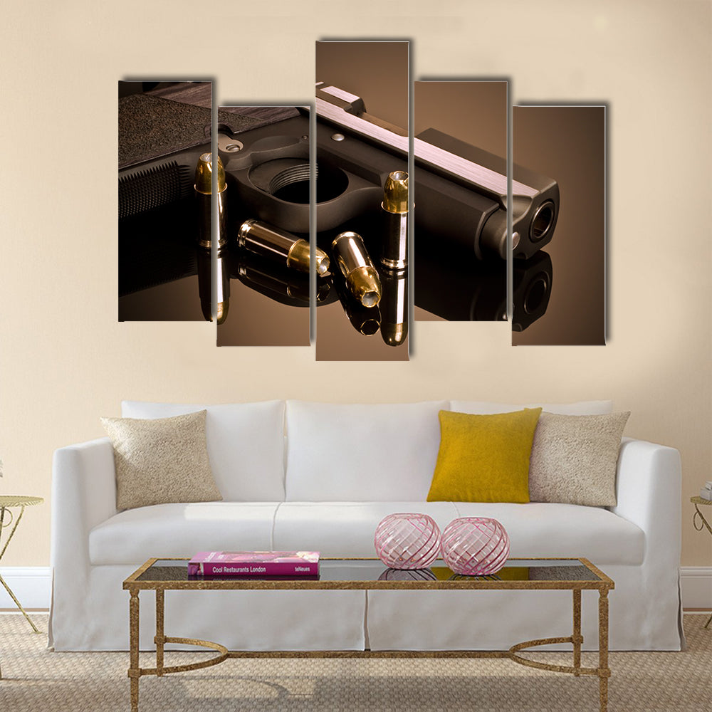 Handgun and Hollow Points . multi panel canvas wall art