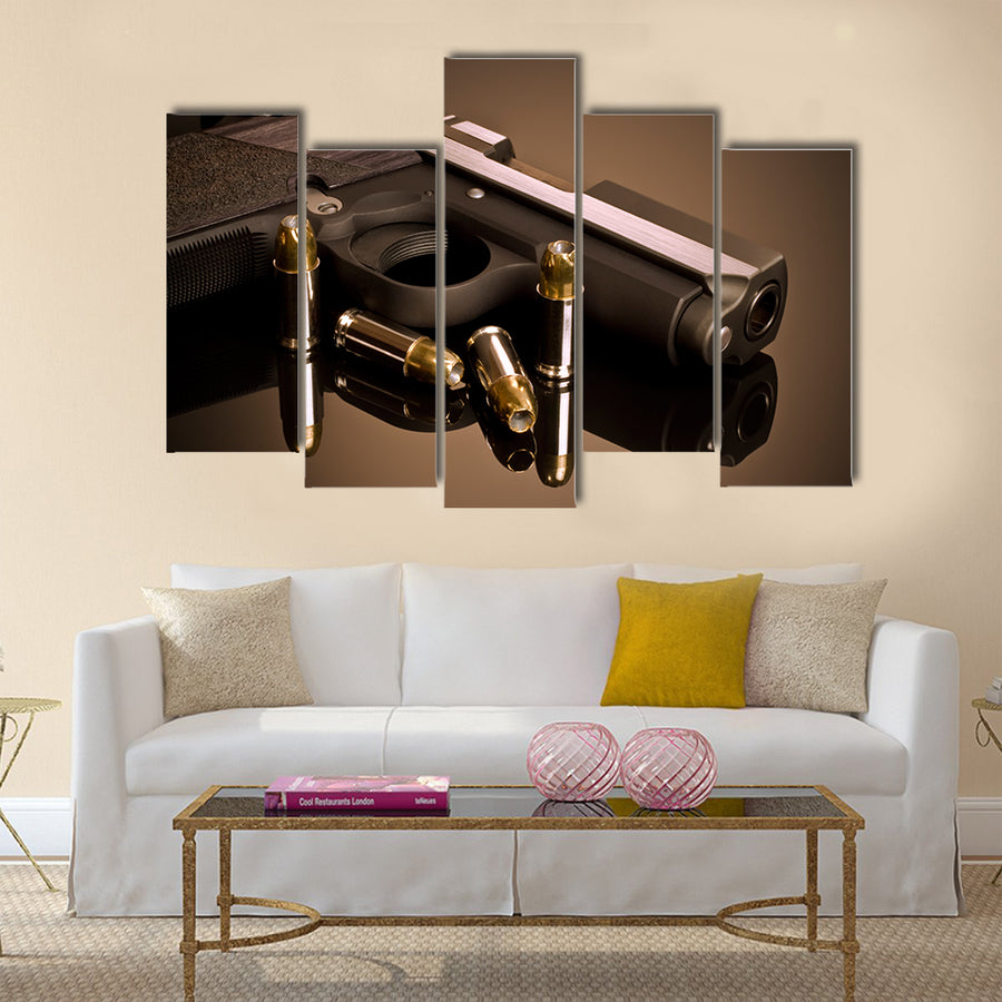 Handgun and Hollow Points . multi panel canvas wall art
