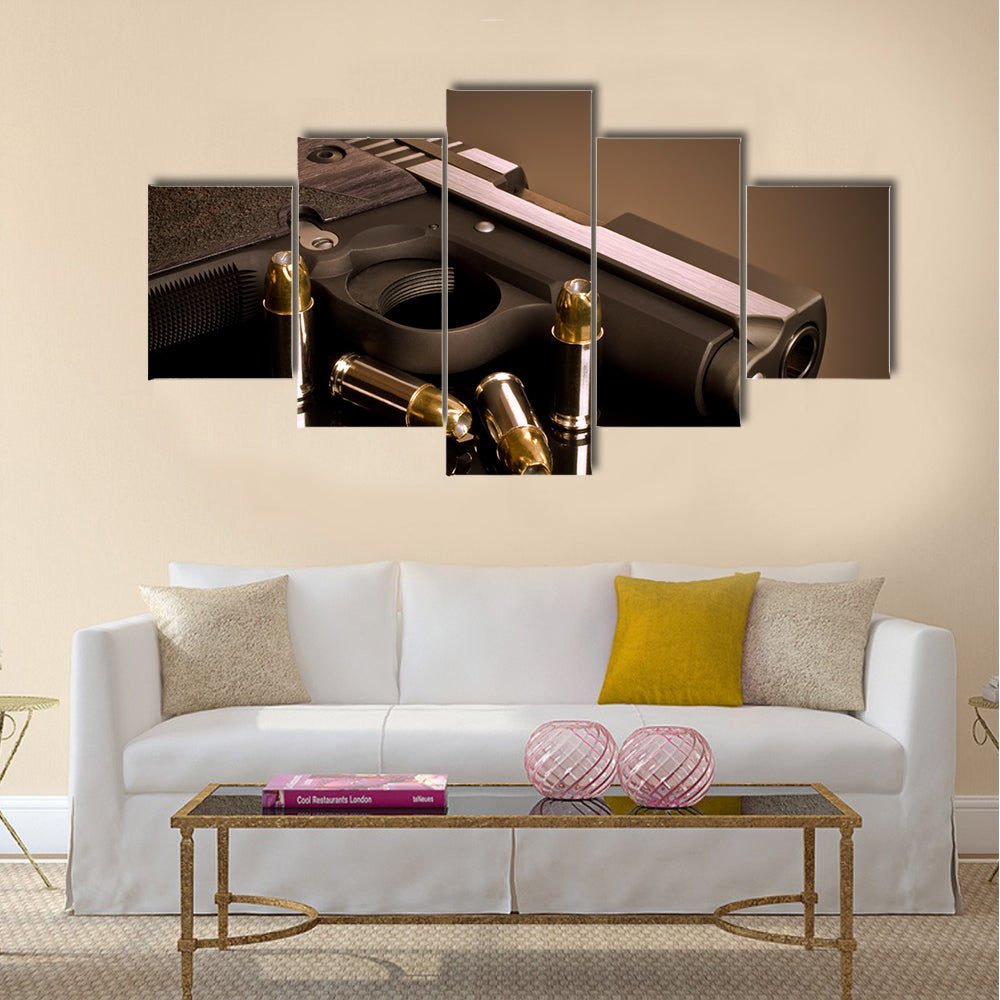 Handgun and Hollow Points . multi panel canvas wall art