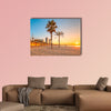 Barceloneta Beach in Barcelona with colorful sky at sunrise Multi panel canvas wall art