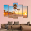 Barceloneta Beach in Barcelona with colorful sky at sunrise Multi panel canvas wall art