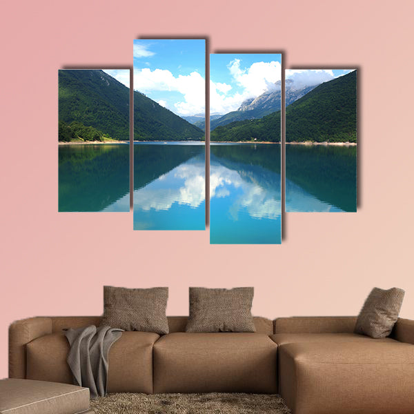 Beautiful view of high blue mountain lake multi panel canvas wall art