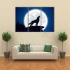 Halloween Night Background with Wolf and Moon, Illustration. Multi Panel Canvas Wall Art