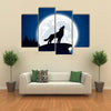 Halloween Night Background with Wolf and Moon, Illustration. Multi Panel Canvas Wall Art