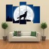 Halloween Night Background with Wolf and Moon, Illustration. Multi Panel Canvas Wall Art