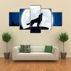 Halloween Night Background with Wolf and Moon, Illustration. Multi Panel Canvas Wall Art