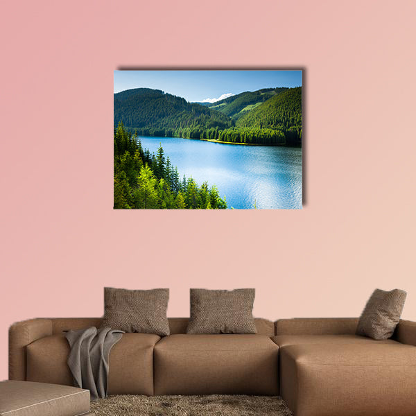 Landscape with a lake in the mountains and pine forests, multi panel canvas wall art