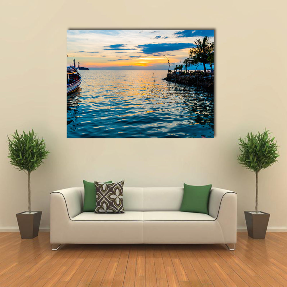 A Tropical Beach At Sunset Along With A Natural Background Multi Panel Canvas Wall Art