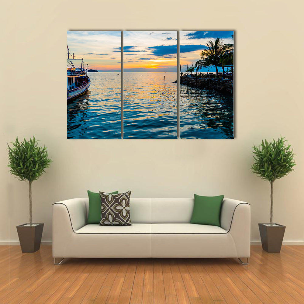 A Tropical Beach At Sunset Along With A Natural Background Multi Panel Canvas Wall Art
