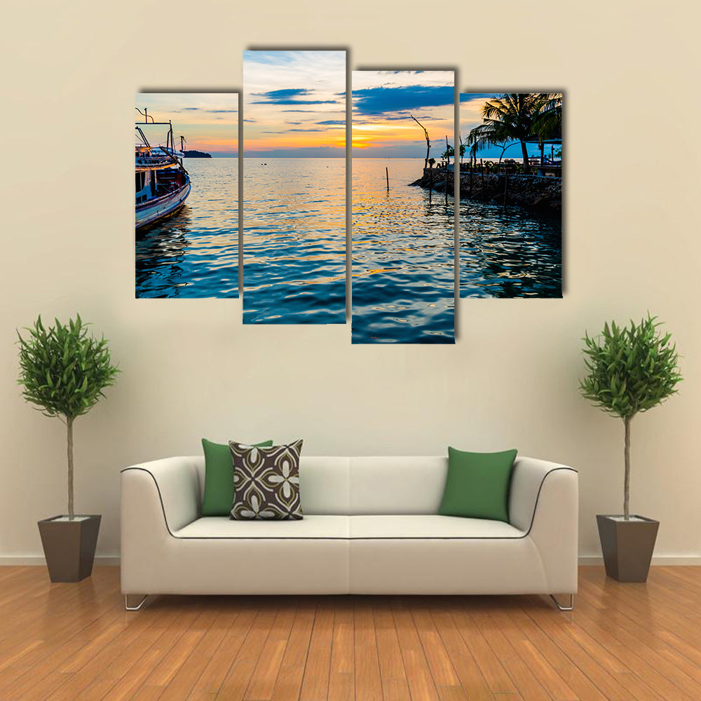 A Tropical Beach At Sunset Along With A Natural Background Multi Panel Canvas Wall Art
