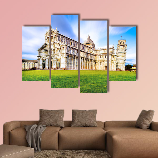 Piazza dei Miracoli complex with the leaning tower in Italy multi panel canvas wall art