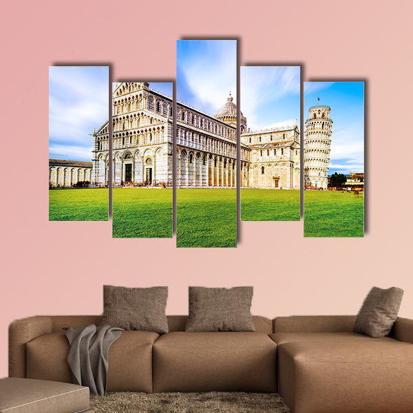 Piazza dei Miracoli complex with the leaning tower in Italy multi panel canvas wall art