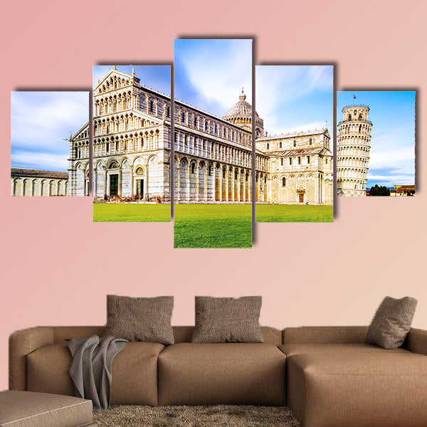 Piazza dei Miracoli complex with the leaning tower in Italy multi panel canvas wall art