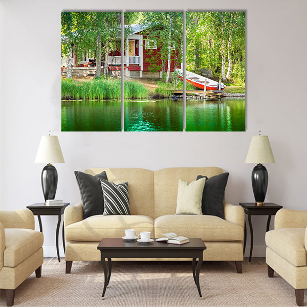 Cottage by the lake in rural Finland Multi panel canvas wall art
