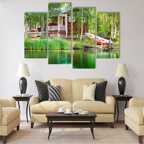 Cottage by the lake in rural Finland Multi panel canvas wall art