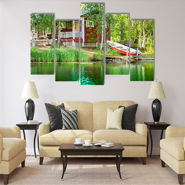 Cottage by the lake in rural Finland Multi panel canvas wall art