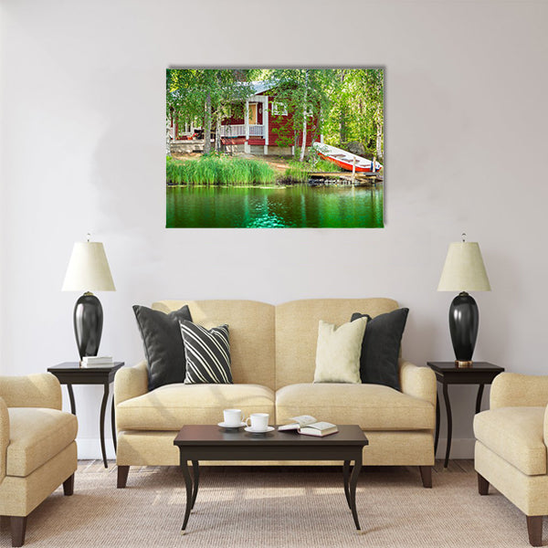 Cottage by the lake in rural Finland Multi panel canvas wall art