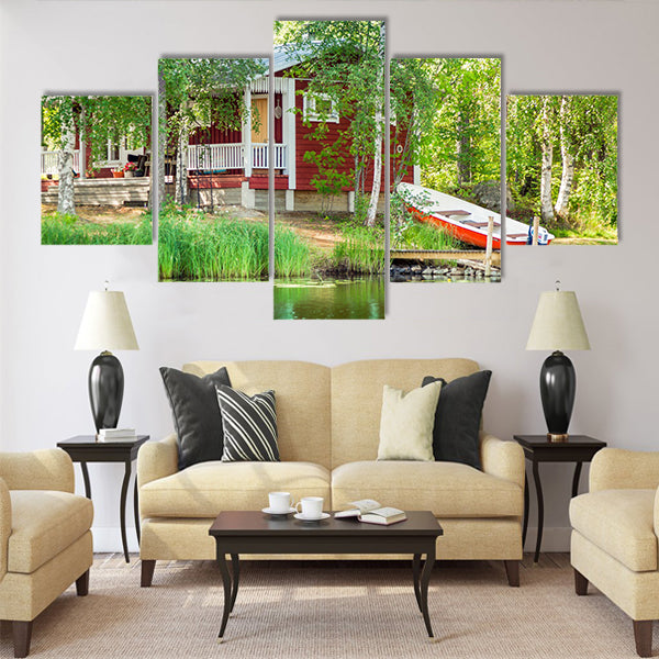 Cottage by the lake in rural Finland Multi panel canvas wall art