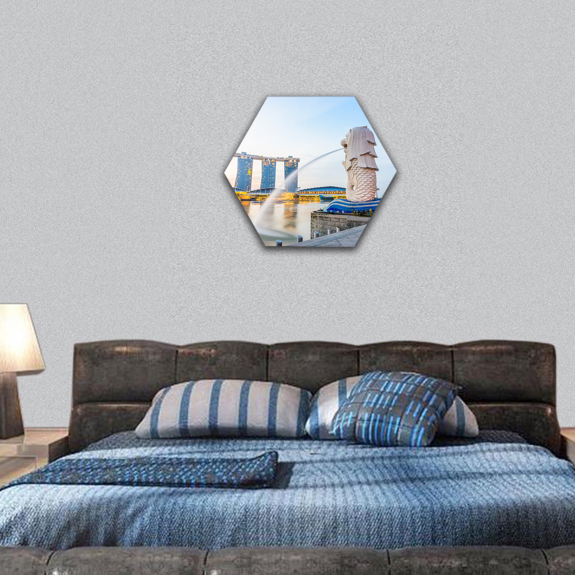 Singapore skyline hexagonal canvas wall art