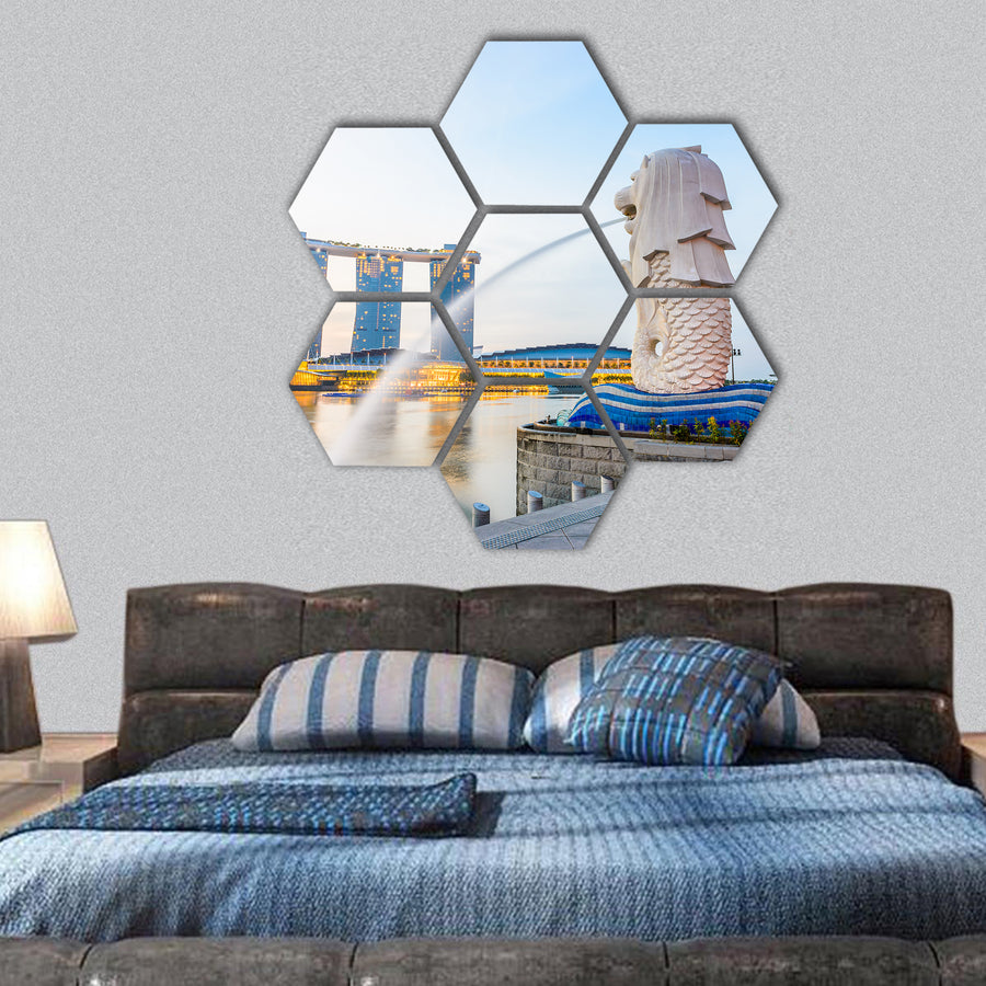Singapore skyline hexagonal canvas wall art