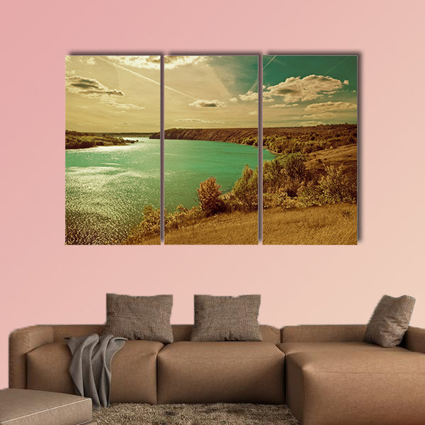 Autumn riverside landscape multi panel canvas wall art