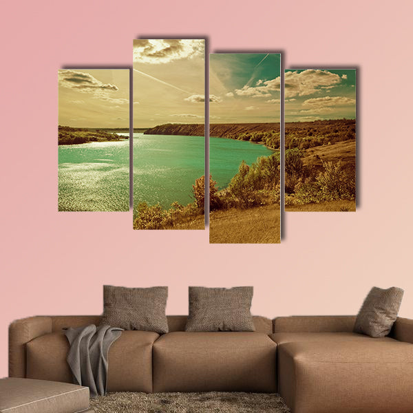 Autumn riverside landscape multi panel canvas wall art