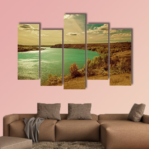 Autumn riverside landscape multi panel canvas wall art